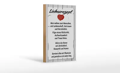 Produktbild von Holzschild Spruch 12x18 cm Liebesrezept nehme 2 Menschen