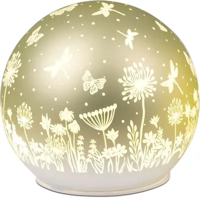 Produktbild von LED Deko Kugel Glas Pastell Grün 12cm Matte Glasleuchte mit Blumen-Nachbildung- Timer 6h/18h