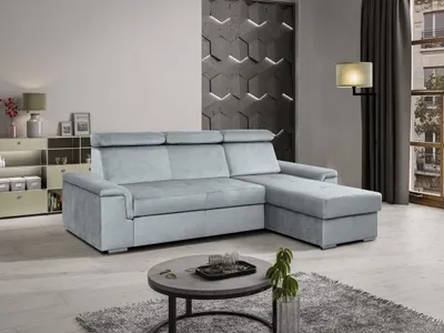 Produktbild von Ecksofa L-Form Monaco  Schlaffunktion Bettkasten Lieferung bis in die Wohnung  245 cm universelle Ottomane Sofa mit Relaxfunktion und Kopfstützen   ( Paros 05 - hellgrau )
