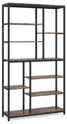 Image de Bibliothèque moderne à 8 étagères - Étagère ouverte à plusieurs niveaux - Grande étagère sur pied - 30 x 100 x 200 cm - Panneau de particules - Salon - Marron 01