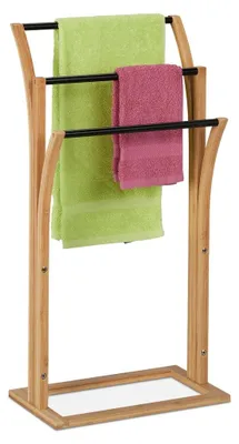 Productafbeelding van Handdoekenrek staand - Bamboe - 3 stangen - 82 x 42 x 24 cm - Naturel en zwart