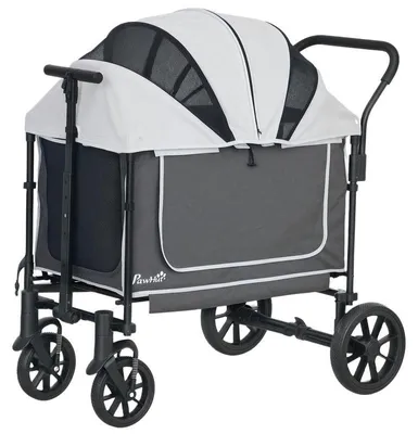Image de Grande poussette pliante pour chiens et chats, jusqu'à 30 kg - Cage de transport gris foncé