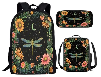Produktbild von Schultaschen Set 3-teilig Rucksack mit Lunchbag und Bleistiftbeutel Blumenpilz