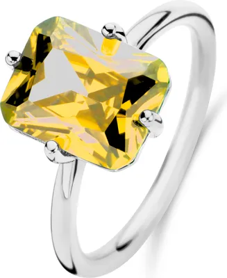 Produktbild von Neu Bling 9NB-1137-56 Silber Ring mit Zirkonia Stein - Gelb - 8x10mm - Rechteck - Größe 56 - Rhodium - Silber