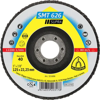 Zdjęcie produktu dla 10 x Krążek ścierny Klingspor SMT 626, 125 x 22,23 mm, ziarno 40 wypukłe