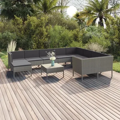 Produktbild von Möbel 11-tlg. Garten-Lounge-Set mit Auflagen Poly Rattan Grau - Gartenmöbelgarnituren 3094506