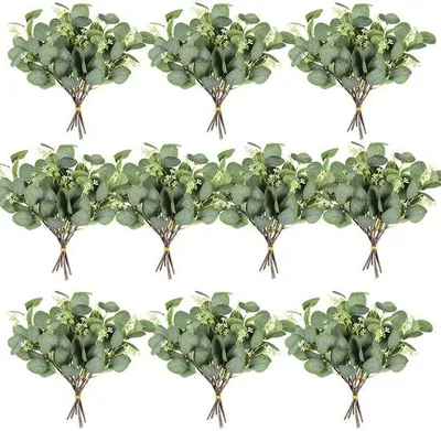Productafbeelding van Kunst eucalyptusdecoratie, 60 stuks, groen en zilver