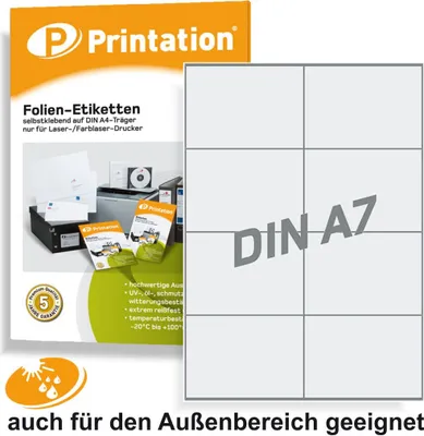 Produktbild von Universal Etiketten 105 x 74 mm WETTERFEST - Folienetiketten transparent auf A4 2x4