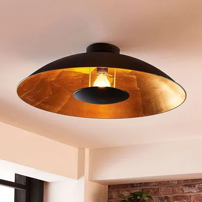 Produktbild von Lindby Modern Moderne Deckenleuchte / Deckenlampe / Lampe / Leuchte schwarz mit Gold / Messing - Emilienne / Innenbeleuchtung / Wohnzimmerlampe / Schlafzimmer / Küche Stahl Rund LED geeignet E27 Max. 1 x 60 Watt