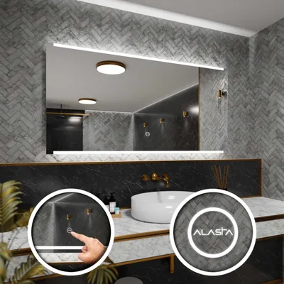 Produktbild von Badspiegel mit LED Beleuchtung und Touch-Schalter - Hobart - 90 cm, 50 cm