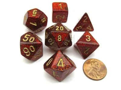 Obrázok produktu pre Súprava kociek Chessex s rubínovým a zlatým leskom (7 kusov)