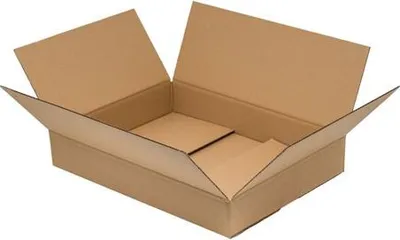 An empty, open cardboard box.
