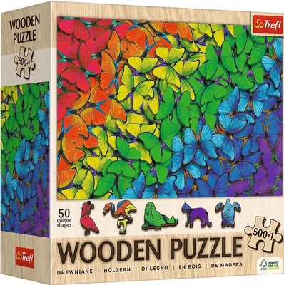 Obrázek produktu pro Puzzle drewniane Tęczowe motyle 500+1 elementów