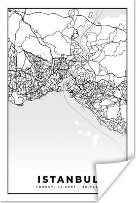 Produktbild von MuchoWow® Poster Istanbul - Karte - Stadtplan - Schwarz-weiß - Karte 120x180 cm - Kunstposter
