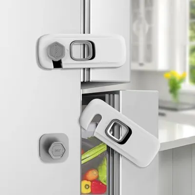 Produktbild von 5 Stück Kindersicherung Schrank Schubladen,Schrank und Schubladensicherung Baby,Baby Sicherheit Kühlschrank Schloss,Schrankschloss für Möbel,Küche,Stark Klebend,Kein Bohren,Langlebig,Grau