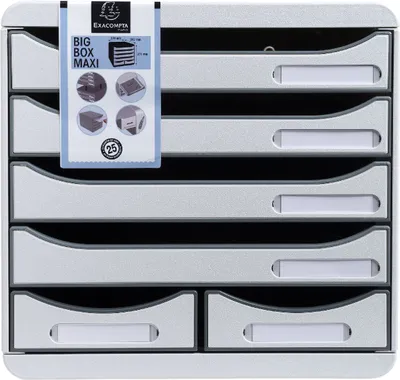 Immagine prodotto di Cassettiera Exacompta Big Box Maxi 6 scomparti grigio chiaro per l'organizzazione dell'ufficio