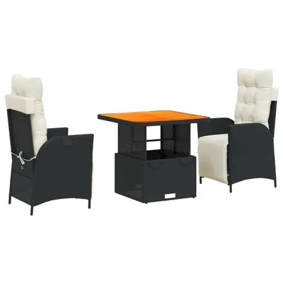 Immagine prodotto di vidaXL set da pranzo da giardino a 3 pezzi con cuscini in polirattan nero