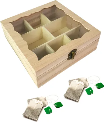 Image de Boîte à thé en bois avec 8 compartiments