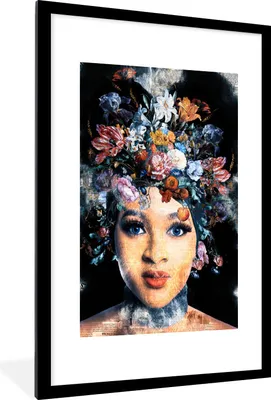 Produktbild von MuchoWow® MuchoWow® Gerahmtes Poster Frau - Blumen - Farbe 60x90 cm - Poster mit zchwarzem Bilderrahmen - Dekoration - Wandposter Wohnzimmer - Hochwertig
