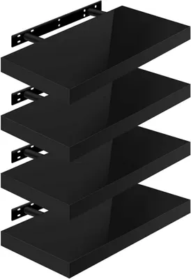 Obrázok produktu pre Sada štyroch závesných nástenných políc | Čierna | 50 x 22,9 x 3,8 cm