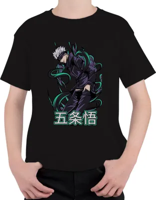 Produktbild von Jujutsu Kaisen Gojo 五条悟 Anime Otaku Geschenk Cool Augenbinde Uni Kinder T-Shirt, Schwarz, 116