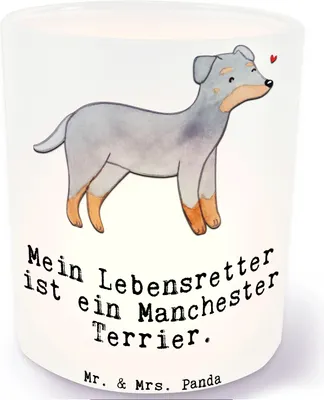 Produktbild von Mr. & Mrs. Panda Kerzenhalter Manchester Terrier Lebensretter - Transparent - Geschenk, Windlicht Glas, Teelichthalter, aus, laterne teelicht
