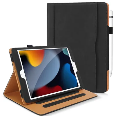 Immagine prodotto di Custodia in  (PU) per iPad di 9ª, 8ª e 7ª generazione, da 10,2 pollici, colore nero, con supporto integrato e funzione di sospensione/risveglio