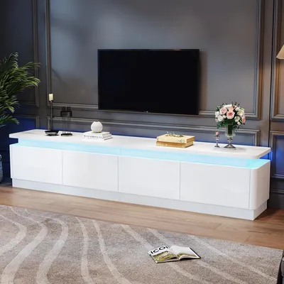 Produktbild von 180*34*40cm TV schrank mit 4 schubladen,TV stand und Fernsehschrank Mit LED,Hochglanz Lowboard und Fernsehtisch,TV-Board und TV-Kommode Geeignet für Fernseher um 80 Zoll, Weiß