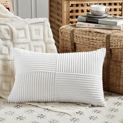 Obrázek produktu pro Povlak na polštář 30x50 cm, bílý, kordurový, dekorativní, měkký, 1 kus