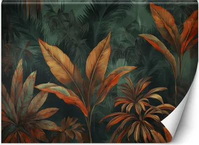 Immagine prodotto di Murale grande foglie tropicali arancioni carta da parati per pareti 300x210 cm colore Verde tema Astratto