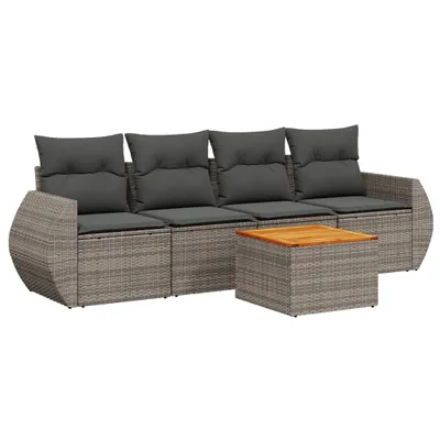 Produktbild von vidaXL 5-tlg. Garten-Sofagarnitur mit Kissen Grau Poly Rattan