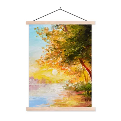 Produktbild von MuchoWow® Textilposter Natur - Malerei - Baum - Wasser 120x160 cm mit holzfarbenen Rahmen - Plakatkarton