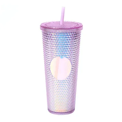 Obrázok produktu pre 710 ml / 24 oz, veľký pohár na vodu, celoplošne textúrovaný, matný, opakovane použiteľný plastový pohár so širokým hrdlom, tesniacim viečkom a slamkou
