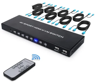 Obrázek produktu pro Přepínač HDMI KVM s 8 porty, 4K HDMI přepínač s dálkovým ovládáním IR pro 8 počítačů