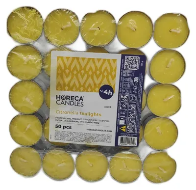 Produktbild von Horeca Candles Teelichter Duftkerzen Citronella Set 50 Gelbe Balkon