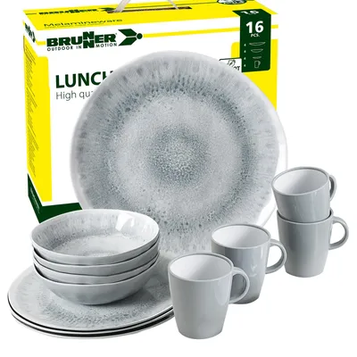 Produktbild von BRUNNER Camping Geschirr Set 4 Personen | Anti-Slip | Lunch Box PEARL, 16-tlg.