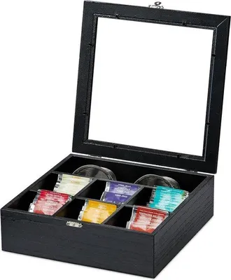 Produktbild von Famanu Teedose mit 7 Fächern und Sichtfenster - Holzoptik - 8 x 25 x 25,5 cm - Schwarz