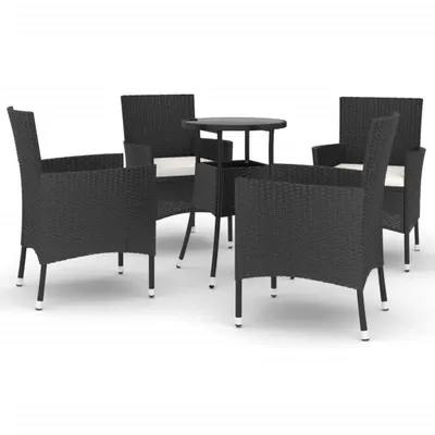 Obrázok produktu pre vidaXL 5-dielny záhradný set s vankúšmi Black Poly Rattan