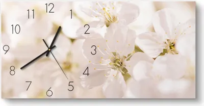 Produktbild von DEQORI Glasuhr 60x30 cm Zahlen 'Geöffnete Kirschblüten' Wanduhr Glas Uhr Design leise