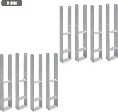 Immagine prodotto di Clanmacy 8 pezzi ancoraggio per palo 91MM supporto per palo H ancoraggio per palo lunghezza 600 mm per carport argento