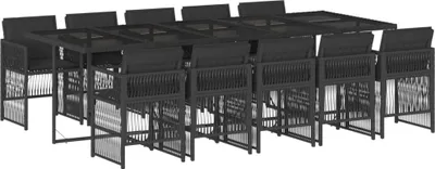 Produktbild von 11-tlg. Garten-Essgruppe mit Kissen Schwarz Poly Rattan