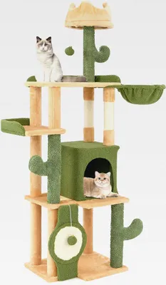 Produktbild von Kratzbaum Kaktus, 160cm, Katzenbaum mit Katzenhöhle, Plattformen, Sisalpfosten, Korb, Kratzbrett & Spielzeug, Katzenturm Katzenmöbel Katzen, Katzenkratzbaum Spielbaum Holz, Grün+Orange
