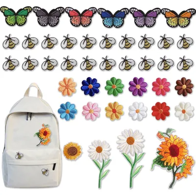 42 Bügelbilder Blumen Schmetterling Biene, Stickerei Aufnäher für DIY Kleidung
