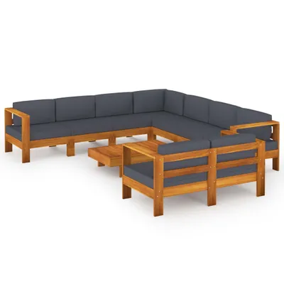 Produktbild von 9-tlg. Garten-Lounge-Set mit Dunkelgrauen Auflagen Akazienholz