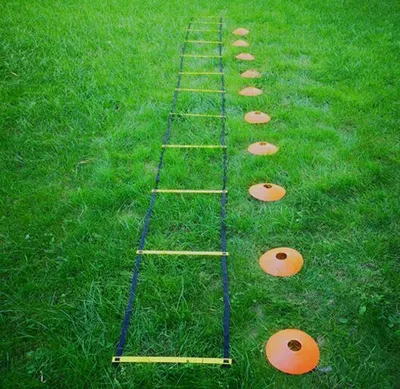 Produktbild von Trainingsleiter Koordination Set Trainingshütchen Tragetasche Erdnägel