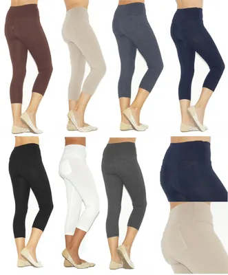 Produktbild von Capri 3/4 Damen Leggings Baumwolle Hose hoher Bund mit Taschen