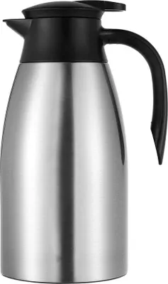 Productafbeelding van Unyqoos® 2 liter roestvrijstalen thermoskan (18/8), dubbelwandige vacuümgeïsoleerde kan voor koffie en thee, snelle doseerkraan, lekvrij, zilver