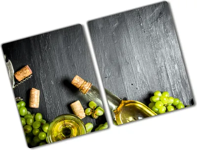 Produktbild von Tulup Glas Herdabdeckplatte - 2x40x52 cm - Glaskeramikkochfeld-Abdeckung Spritzschutz Glasabdeckplatte Kochplattenabdeckung und Schneidebrett - Zweiteilig - Essen & Getränke - Weißwein und Früchte - Grün