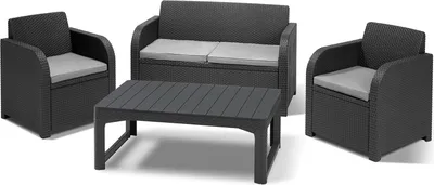 Produktbild von Dmora Set Gartenmöbel Joliette Schwarz Anthrazit, 3-Sitzer mit Tisch