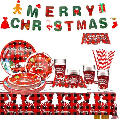 Weihnachts-Serviesset, 195-teilig, Karo-Design, für 25 Pers.